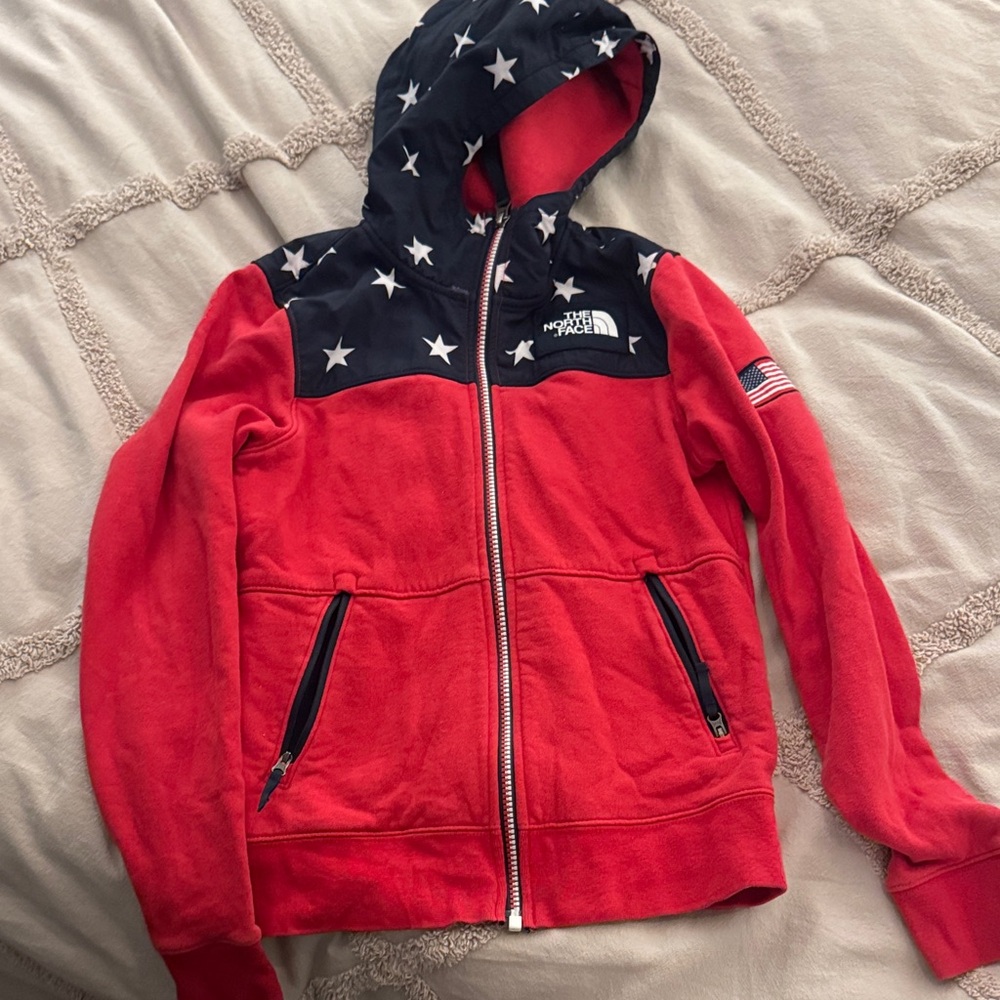 The North Face Girls Red and Navy Star Hoodie
